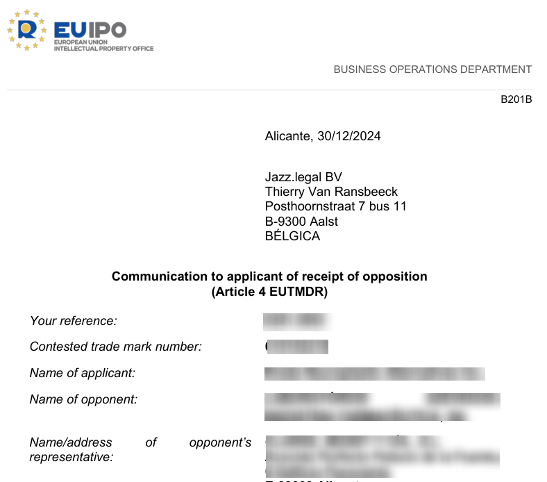 EUIPO Communication to applicant of receipt of opposition (Article 4 EUTMDR)